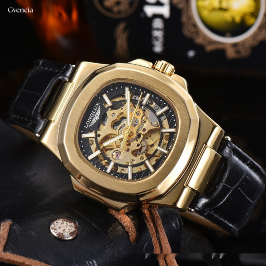Barrel-shaped Leather Belt Men's Waterproof Mechanical Watch